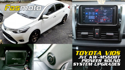 Toyota Vios JVC KW-M560BT head unit, Pioneer D-Series speakers, Pioneer GM-D8704 amplifier and Stellar active sub