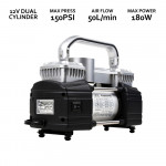 12V High Power 150PSI 8BAR Portable Dual Cylinder Car Tire Inflator Compressor Pump with LED Light