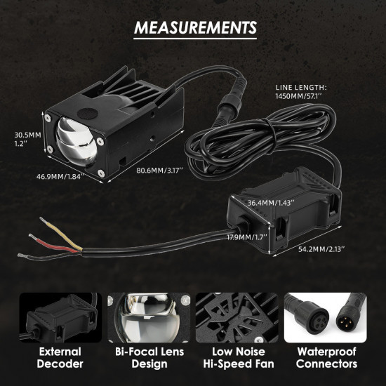12VOLTS 1" Bi-Focal 6000K IP68 Projector LED for Motorcyles, Cars and Trucks