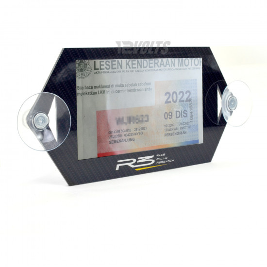 R3 Race Rally Research Acrylic Road Tax Sticker Holder with Suction Pads