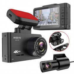 AKEEYO AKY-D9 4K/2K 2 Channel Dash Cam Sony IMX335 sensor Built-in GPS 32GB Memory (Hardwire Kit Optional)