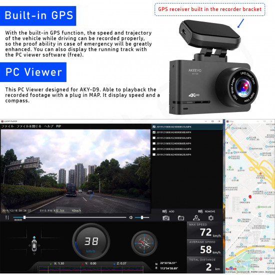 AKEEYO AKY-D9 4K/2K 2 Channel Dash Cam Sony IMX335 sensor Built-in GPS 32GB Memory (Hardwire Kit Optional)