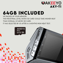 AKEEYO AKY-T1 4K Front + FHD Rear 2-Channel Dash Cam Built-in GPS WiFi App 64GB Memory included