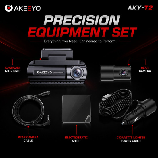 AKEEYO AKY-T2 4K Front + FHD Rear 2-Channel Dash Cam Built-in GPS WiFi App 64GB Memory included