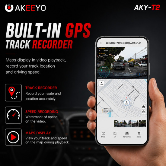 AKEEYO AKY-T2 4K Front + FHD Rear 2-Channel Dash Cam Built-in GPS WiFi App 64GB Memory included