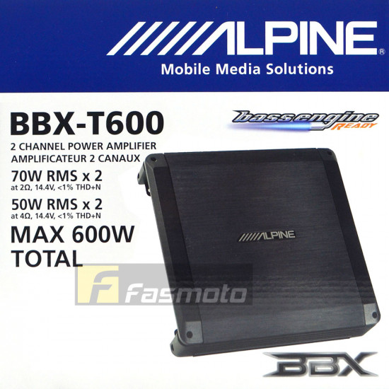 Alpine BBX-T600 2 Channel Class A/B Car Audio Amplifier 70W RMS x 2 at 2 ohms