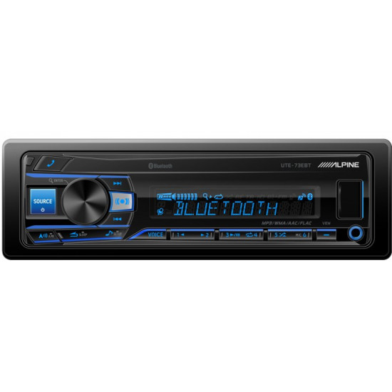 Alpine UTE-73EBT Single DIN Bluetooth USB Aux Car Stereo Receiver (No CD)