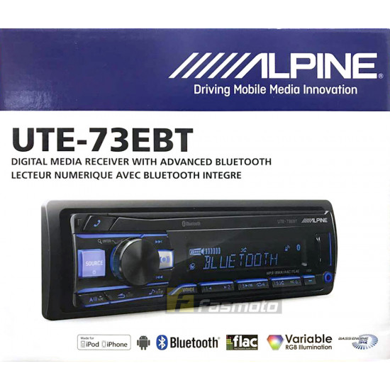 Alpine UTE-73EBT Single DIN Bluetooth USB Aux Car Stereo Receiver (No CD)