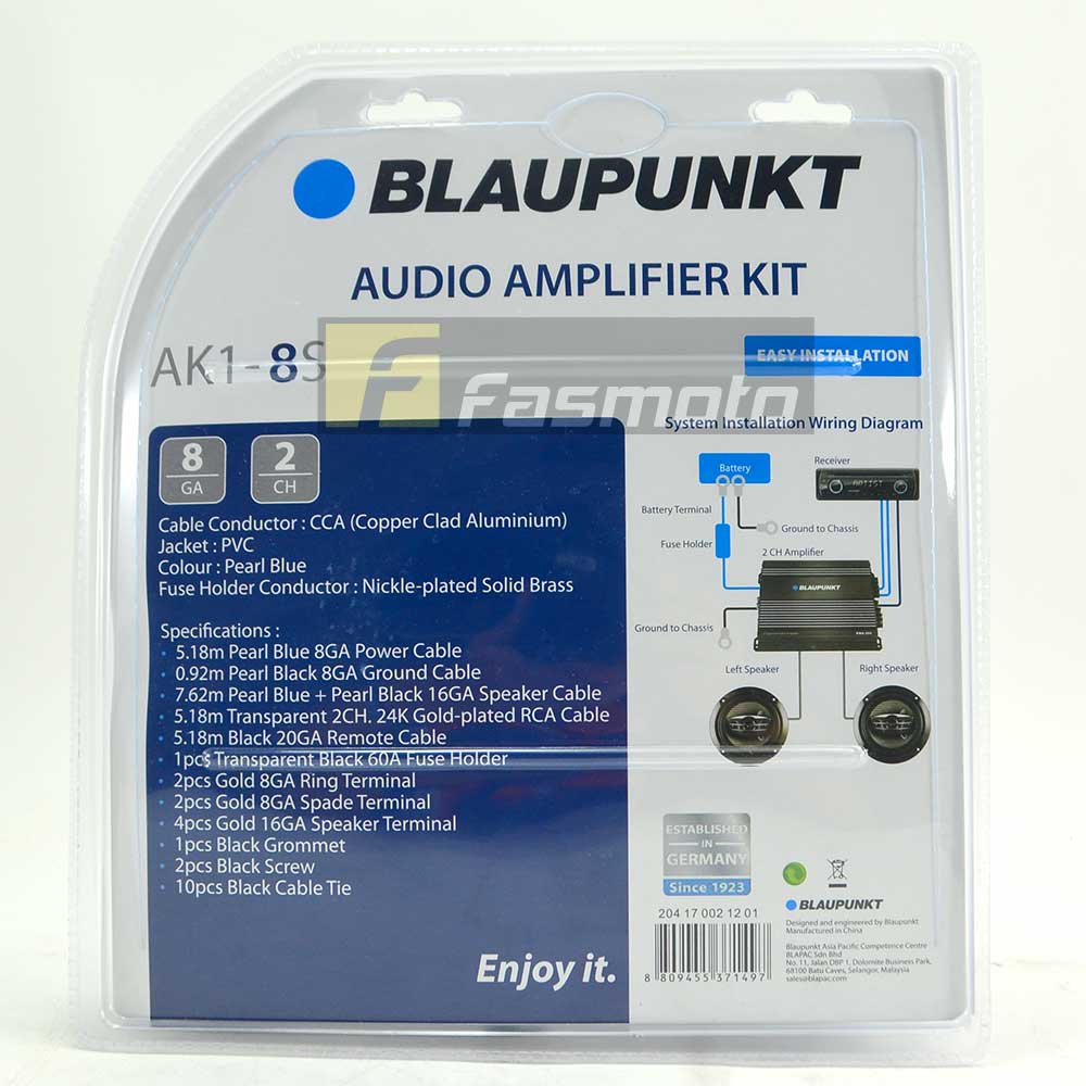 Genuine Blaupunkt AK18S 2 Channel 8 Gauge Car Audio Amplifier Kit Malaysia