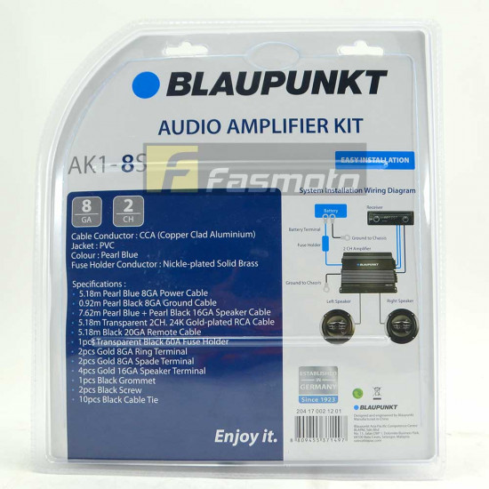 Blaupunkt AK1-8S 2 Channel 8 Gauge Car Audio Amplifier Wiring Kit