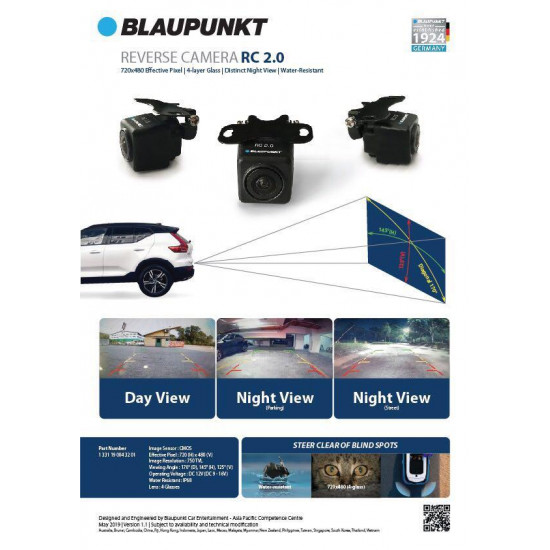 BLAUPUNKT RC 2.0 CMOS Reverse Parking Camera 4-Glass Lens 145 Degree (H)