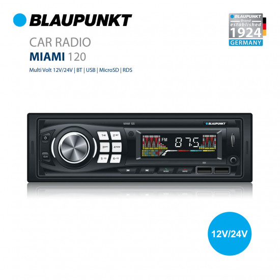 BLAUPUNKT MIAMI 120 Single DIN Mechless USB Bluetooth SDHC Aux Car Stereo Receiver (No CD)