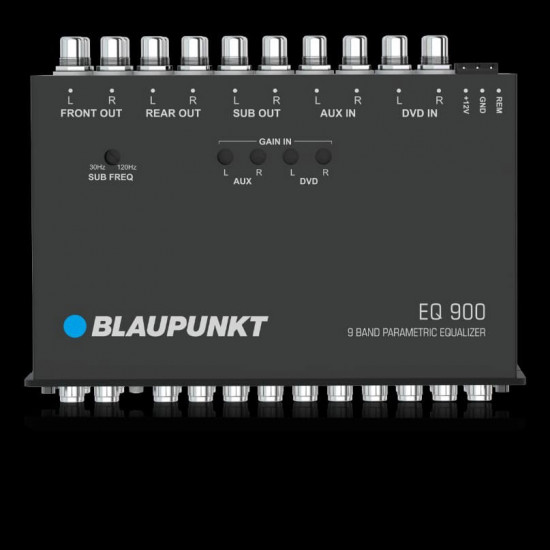 Blaupunkt EQ900 9-Band Parametric Equalizer with Input Gain Control, Subwoofer Pre-Out with Sub frequency crossover and DVD/Aux Switch