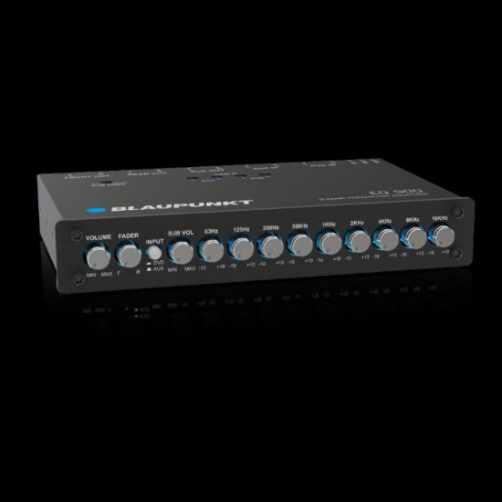 Blaupunkt EQ900 9-Band Parametric Equalizer with Input Gain Control, Subwoofer Pre-Out with Sub frequency crossover and DVD/Aux Switch
