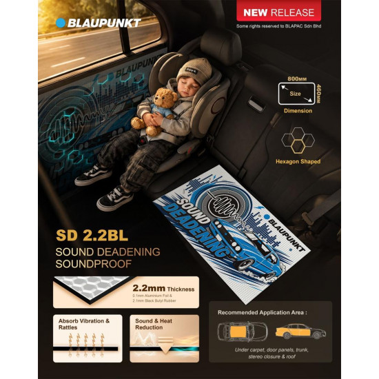 Blaupunkt SD2.2BL Sound Vibration and Deadening Sheets - 800mm x 460 mm sheet size (Sold per sheet)