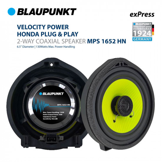 BLAUPUNKT MPS 1652 HN Velocity Power 6.5" Honda Plug N Play 2-Way Coaxial Speakers 40W RMS / 130W Max