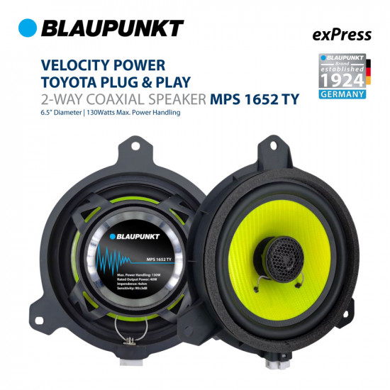 BLAUPUNKT MPS 1652 TY Velocity Power 6.5" Toyota Plug N Play 2-Way Coaxial Speakers 40W RMS / 130W Max