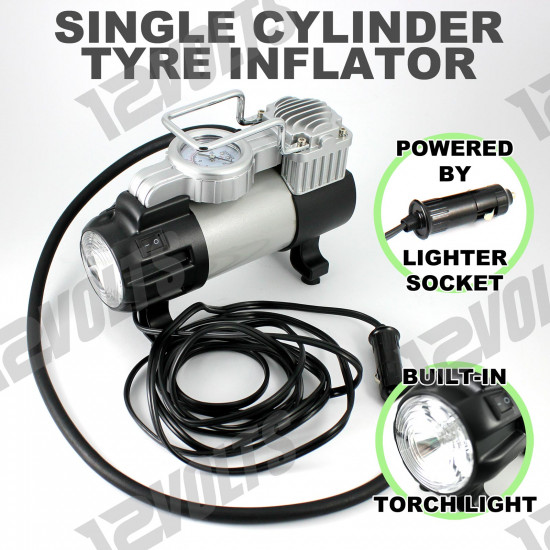 12V 150 PSI Portable 1 Cylinder Car Tire Inflator Compressor Pump Torch Light