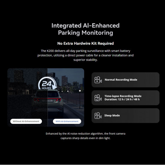 DDPAI K200 2K Front & 1080P Rear Dashcam (non GPS, Hardwire Kit included)