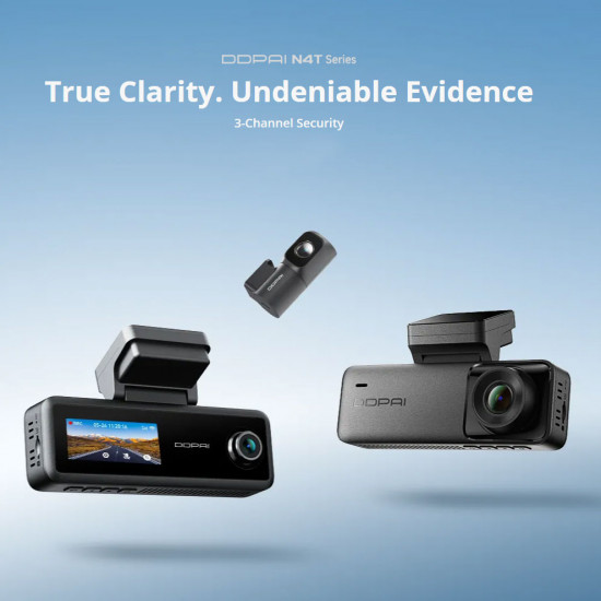 DDPAI N4T 3-Channel 2.5K Front, 1080P Rear , 1080P Interior Dashcam 1.9" Display (Built-in GPS, Hardwire Kit included)