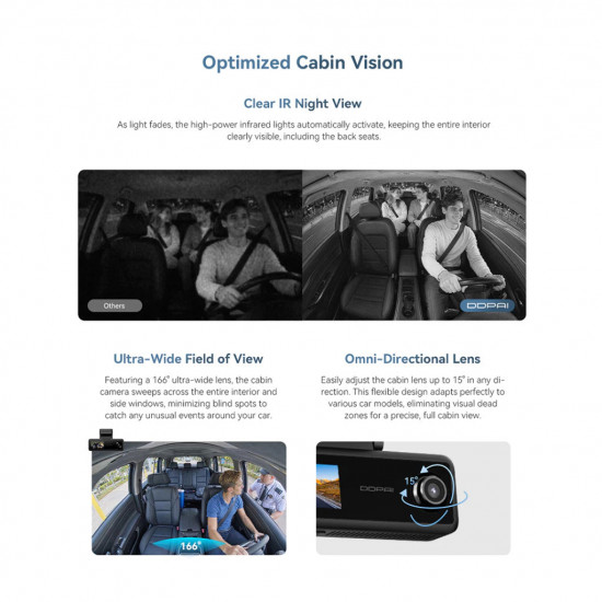 DDPAI N4T 3-Channel 2.5K Front, 1080P Rear , 1080P Interior Dashcam 1.9" Display (Built-in GPS, Hardwire Kit included)