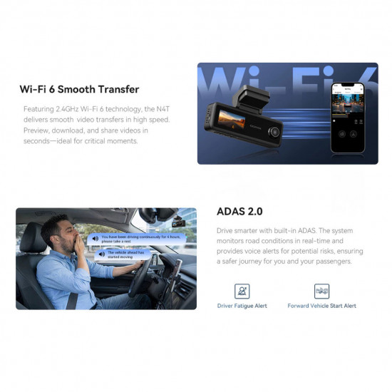 DDPAI N4T 3-Channel 2.5K Front, 1080P Rear , 1080P Interior Dashcam 1.9" Display (Built-in GPS, Hardwire Kit included)