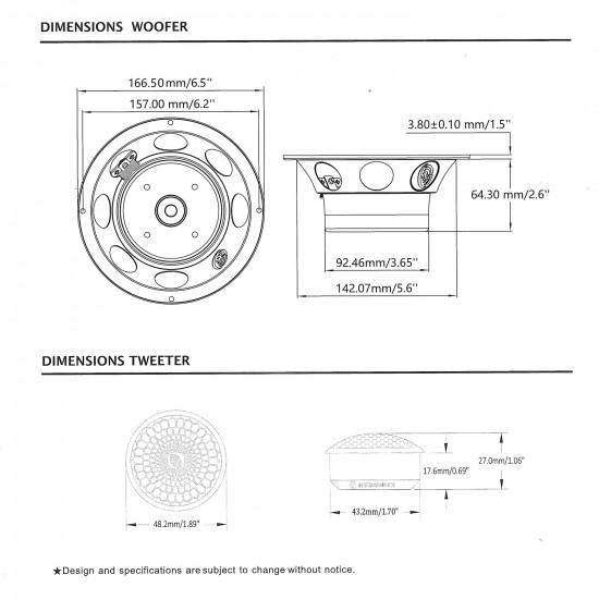 Golden Acoustics VE652X 2-Way 6.5" Coaxial Speaker 60W/140W