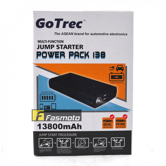 GoTrec P13800B Multi-Function Jump Starter Power Pack 138 13800mAh Powerbank (Black Colour)