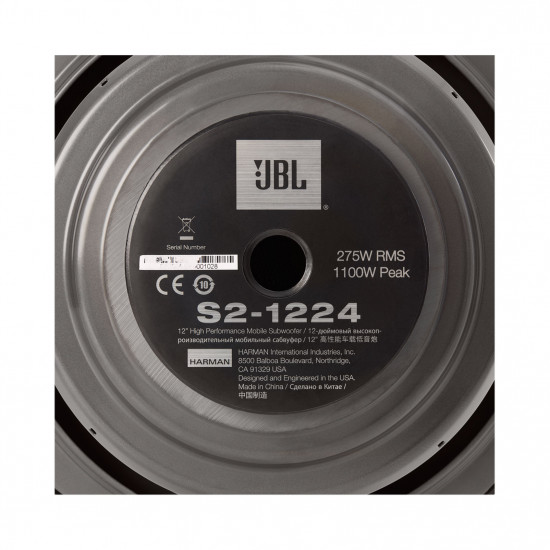 JBL S2-1224 12" Single Voice Coil Subwoofer 275W RMS at 4 ohm JBL S2-1224 12" Single Voice Coil Subwoofer 275W RMS at 4 ohm