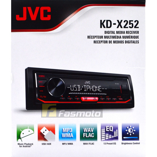 JVC KD-X252 Single DIN USB Aux FM AM Radio Digital Media Car Stereo (No CD) JVC KD-X252 Single DIN USB Aux FM AM Radio Digital Media Car Stereo (No CD)
