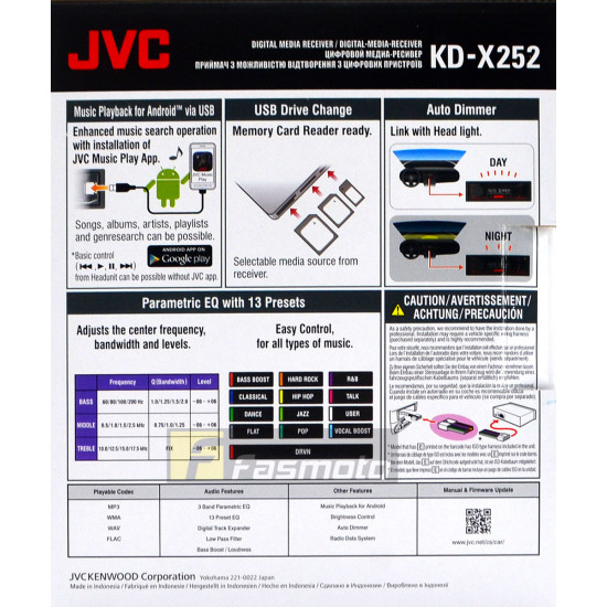 JVC KD-X252 Single DIN USB Aux FM AM Radio Digital Media Car Stereo (No CD)