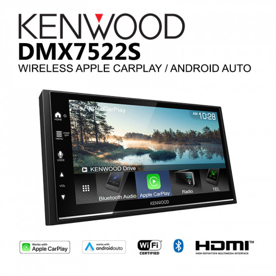 Kenwood DMX7522S 6.8" Display Digital Media Receiver with Wireless Apple CarPlay, Android Auto, USB Mirroring