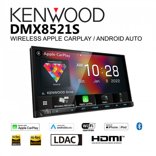 Kenwood DMX8521S 7.0" Display Digital Media Receiver with Wireless Apple CarPlay, Android Auto, Mirroring, Hires Audio, LDAC Kenwood DMX8521S 7.0" Display Digital Media Receiver with Wireless Apple CarPlay, Android Auto, Mirroring, Hires Audio, LDAC