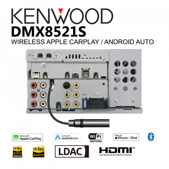 Kenwood DMX8521S 7.0" Display Digital Media Receiver with Wireless Apple CarPlay, Android Auto, Mirroring, Hires Audio, LDAC