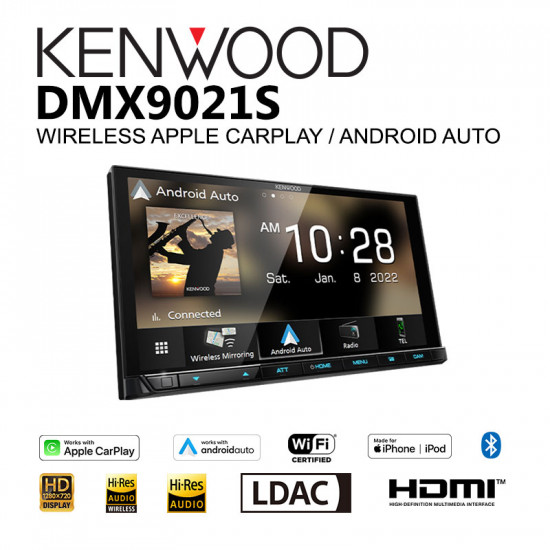 Kenwood DMX9021S 6.8" HD Display Digital Media Receiver with Wireless Apple CarPlay, Android Auto, Mirroring, Hires Audio, LDAC