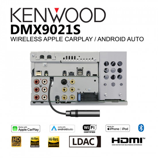 Kenwood DMX9021S 6.8" HD Display Digital Media Receiver with Wireless Apple CarPlay, Android Auto, Mirroring, Hires Audio, LDAC