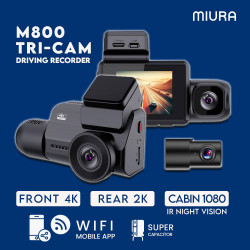 MIURA M800 3-Channel Dash Cam 4K+2K+1080P Built-in GPS WiFi App 64GB Memory included