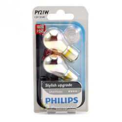 PHILIPS 12496SVB2 PY21W Silver Vision 12V 21W BAU15s Single Filament Bulb Twin Pack