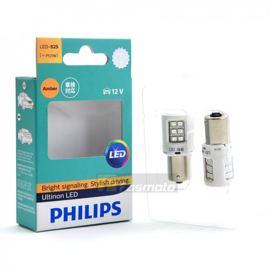 PHILIPS 11498ULAX2 S25 PY21W Ultinon LED Amber 12V Twin Pack