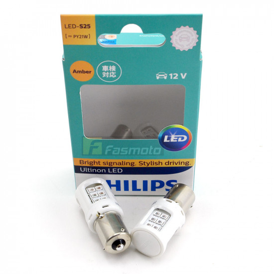 PHILIPS 11498ULAX2 S25 PY21W Ultinon LED Amber 12V Twin Pack