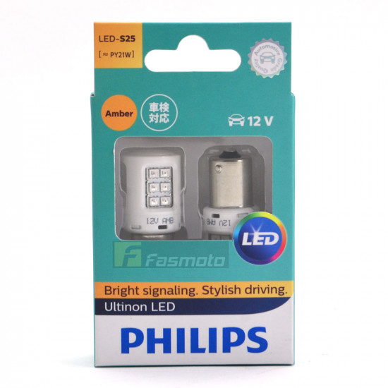 PHILIPS 11498ULAX2 S25 PY21W Ultinon LED Amber 12V Twin Pack