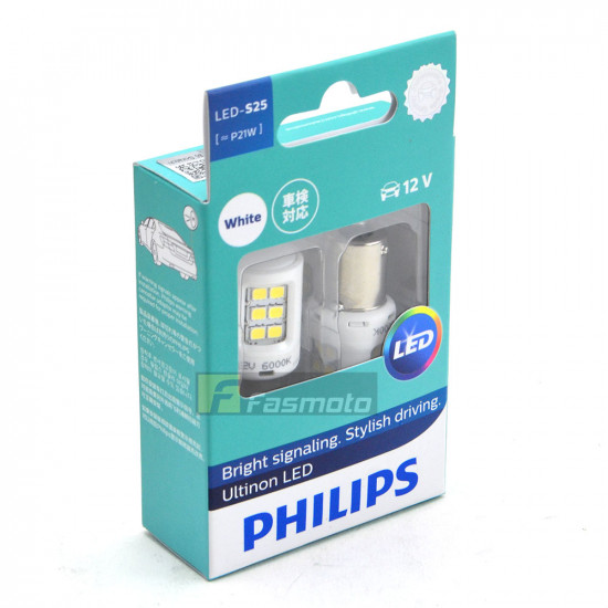 PHILIPS 11498ULWX2 S25 Ultinon LED White Bright Signalling 6000K 12V (1 Pair)