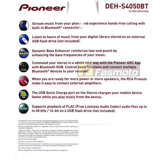 Pioneer DEH-S4050BT Single DIN Dual Bluetooth FLAC CD USB Shortwave Receiver Pioneer DEH-S4050BT Single DIN Dual Bluetooth FLAC CD USB Shortwave Receiver
