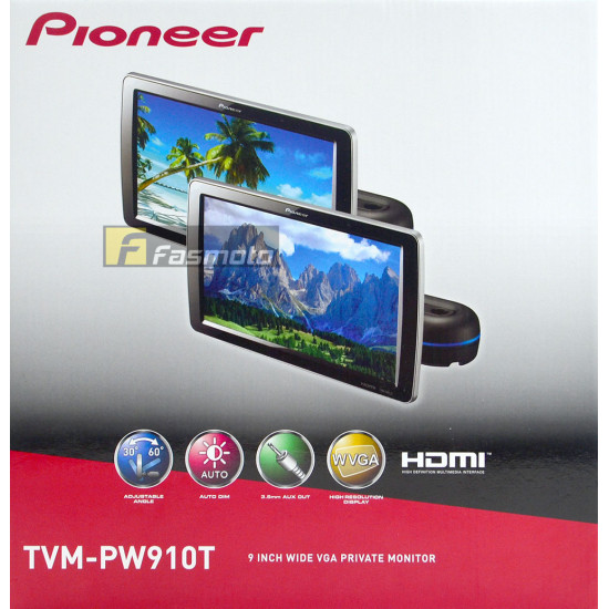 Pioneer TVM-PW910T 9" HD Headrest Monitor HDMI (NTSC only) RCA Input (1 Pair)