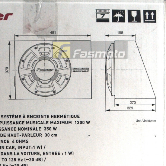 Pioneer TS-WX306B 12" Subwoofer with Sealed Box Enclosure 350W RMS at 4 ohm