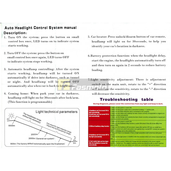 Saxo AL-S001 AutoLight Light Sensor triggered Headlamp ON/OFF Controller