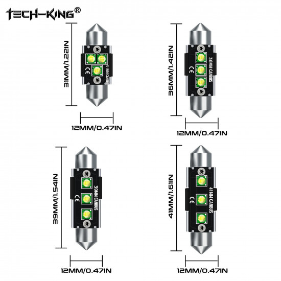 TECH-KING FESTOON 31MM, 36MM, 39MM, 41MM 6000K LED 12V 2.5W CR03 (1 piece) for interior, trunk, license plate, doors TECH-KING FESTOON 31MM, 36MM, 39MM, 41MM 6000K LED 12V 2.5W CR03 (1 piece) for interior, trunk, license plate, doors