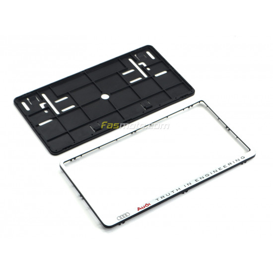 AUDI Truth In Engineering Double Row 335mm Vehicle Registration License Plate Frame (Silver) AUDI Truth In Engineering Double Row 335mm Vehicle Registration License Plate Frame (Silver)