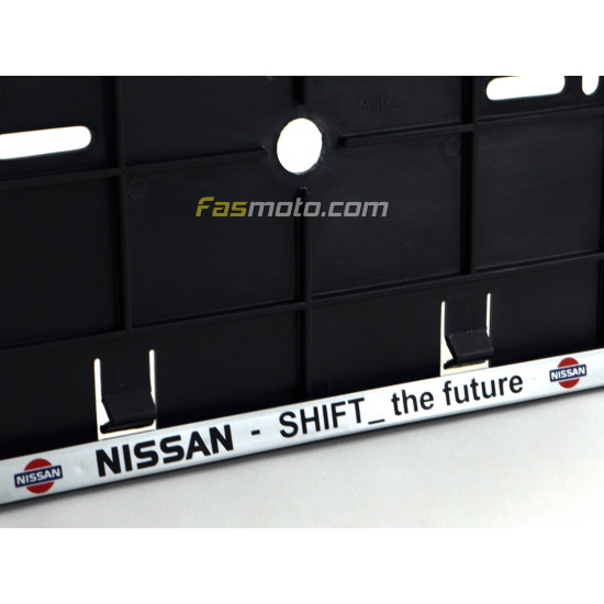 Nissan Shift the Future Double Row 335mm Vehicle Registration License Plate Frame (Silver)