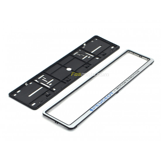 Peugeot Motion & Emotion Single Row 530mm Vehicle Registration License Plate Frame (Silver)